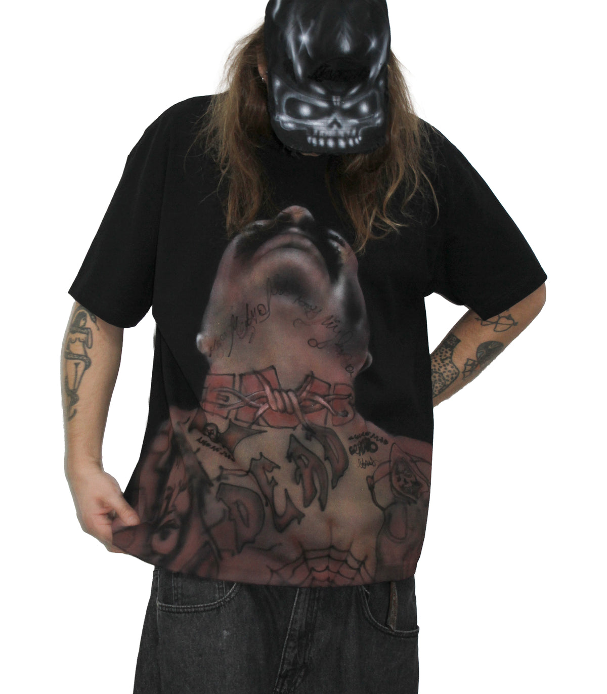 BODY AIRBRUSHED CUSTOM NEW BLACK BAGGY TEE